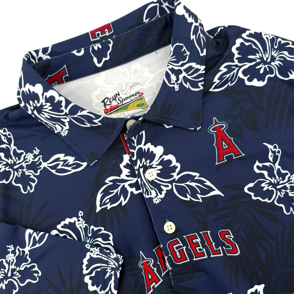 Reyn Spooner MLB Los Angeles Angels Performance Polo Shirt Navy Floral Mens S